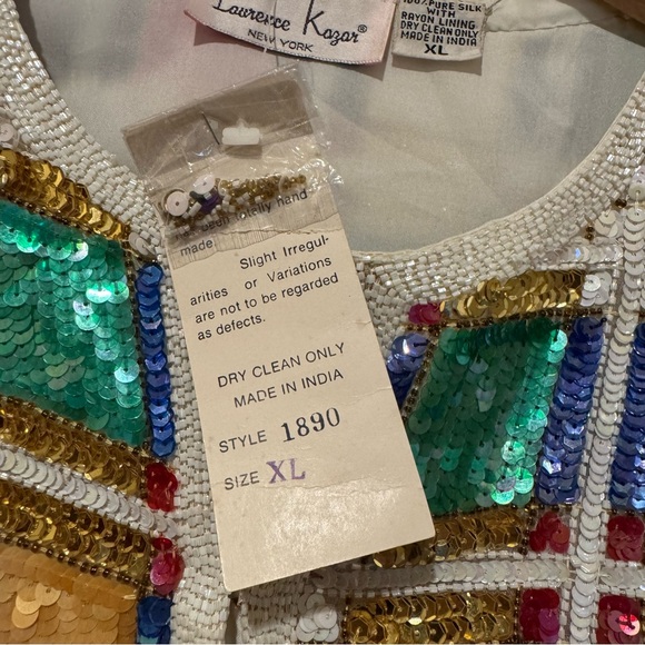 Vintage Laurence Kazar New York Silk Sequin Beaded Jacket Multicolor Pattern NWT - Picture 4 of 7